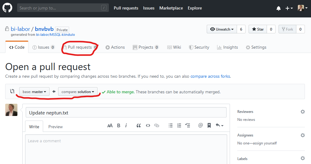 GitHub create pull request