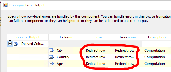 Integration Services Error output configuration