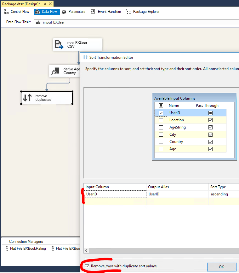 Integration Services duplicate filtering