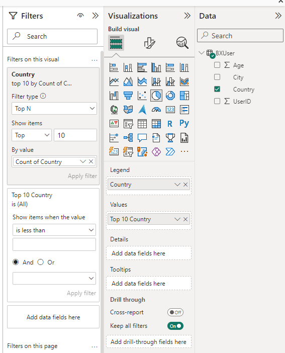 Pie Chart settings in PowerBI