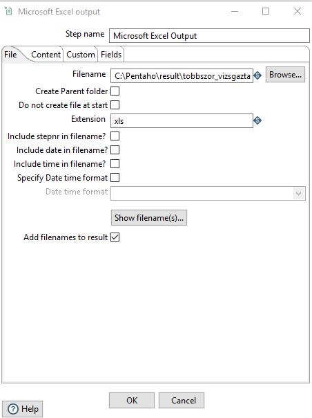 Excel output